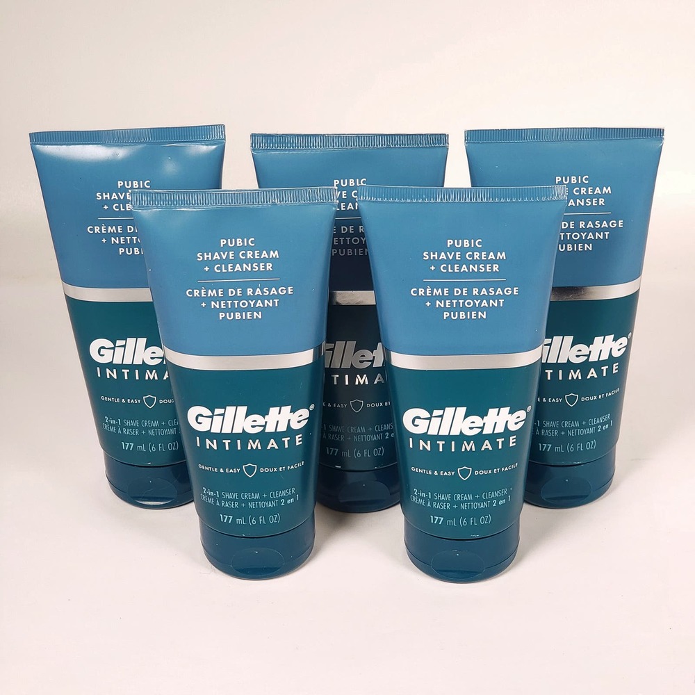 FIVE PACK Gillette Male Intimate 2-in-1 PUBIC SHAVE CREAM & Cleanser 6oz ea NEW!